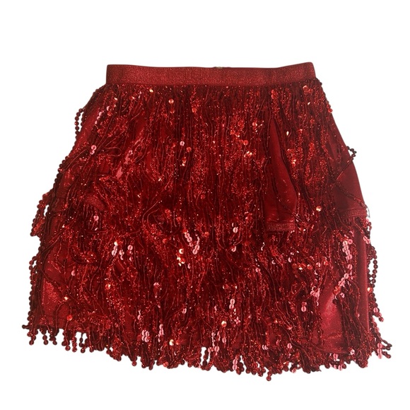 Red Sequins Fringe Skirt High Shine Shimmer Metallic, Performance Wear SZ S - Picture 15 of 17